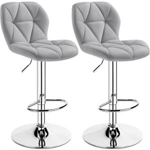 Yaheetech Grey Bar Stools Set of 2, PU Leather Bar Chairs with Backrest, Height Adjustable Swivel Island Stools for Bar, Kitchen Counter, Light Grey