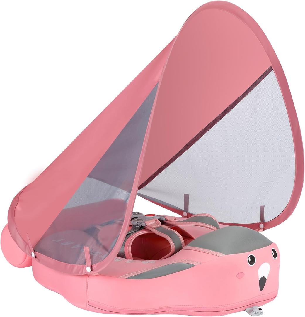 Mambobaby Float Add Tail No Flip Over Non-Inflatable Baby Swim Float Pearl Foam Solid Water Floats Smart Swim Trainer Infant Pool Float Swim Ring with Sun Canopy, Adjustable