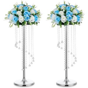 Nuptio 2 Pcs 27.6inch Tall Wedding Centerpieces Silver Vases Crystal Flower Vase Metal Flowers Stand for Party Tables Decorations - Elegant Bulk Weddings Decoration Table Chandelier Centerpiece stands
