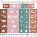 Magnetic Flip Calendar Bulletin Board BOHO Flip Calendar for Classroom Decoration with Magnetic Adjustable Holder and 2026 to 2030 Years Date Cards for Back to School Home Decor Teacher Supplies