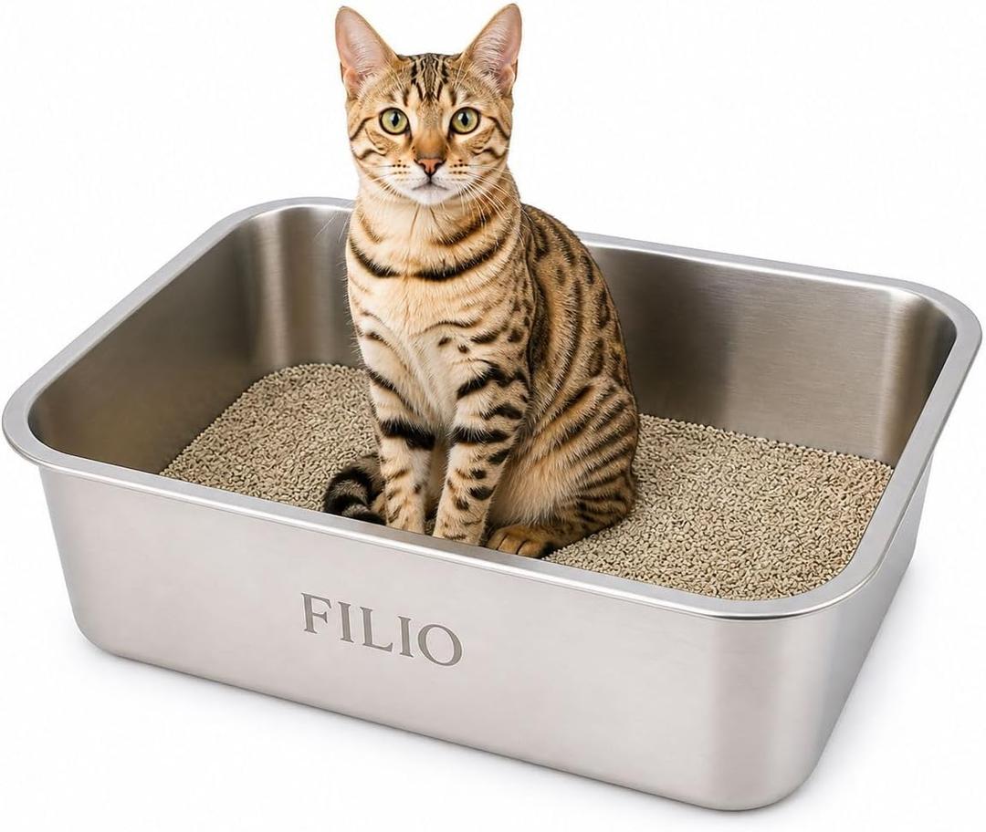 Stainless Steel Litter Box for Cats, 23.6" x 15.74" x 5.9", Metal Cat Litter Box with High Sides, Non-Stick, Odor Free, Easy to Clean Litter Pan for Indoor Cats, Big Cats, Rabbits and Multi Cat Homes