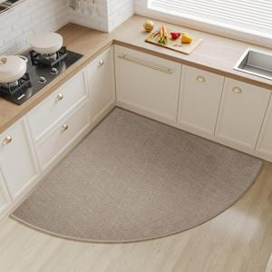 YDKGL Corner Kitchen Mats for Floor Non Slip Washable, Rubber Backed Circular Sector Kitchen Rugs, Super Absorbent Imitation Jute Braided Kitchen Floor Mat for Sink Corner Areas (Brown, Radius 47")
