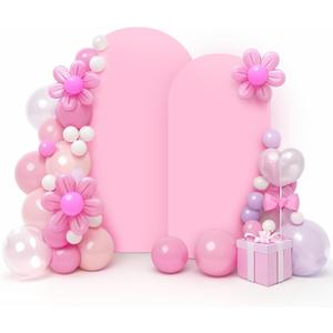 LEBENGURU Set of 2 Upgraded Wedding Arch Cover, 6.6FT,7.2FT Light Pink Spandex Fitted Arch Backdrop Cover, Round Top Chiara Stand Covers for Birthday Party Baby Shower Banquet Balloon Dcor