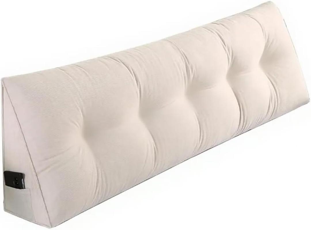 Full Triangle Bed Wedge Pillow for headboard Gap Triangular Reading Pillows for Sitting in Bed Adult Wedge headboard Pillow, Beige
