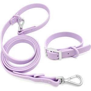 ZALER Dog Collar and Leash Set, Waterproof Adjustable Odor Proof Pet Collars Leashes Easy to Clean, 6FT Dog Leash with 2 Hooks for Large, Medium Small Dogs (M, Purple)