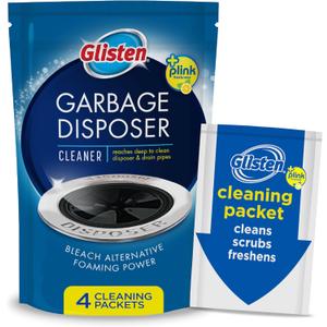 Glisten Garbage Disposer Cleaner and Freshener, Sink Disposal Odor Eliminator with Foaming Action, Lemon Scent, Made in the USA, 4 Packets (4.9 Ounce (Pack of 1))