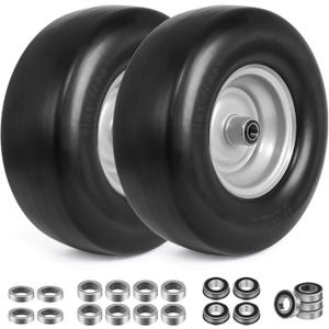 Suriwee 13x5.00-6 Flat Free Lawn Mower Tires and Wheels with 3/4" 5/8" 1/2" Bearings, Zero Turn Mower Front Tires, 3.25"-7" Center Hub (2 Pack,Yellow)