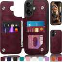 DJDUCK Designed for iPhone 16 Plus Case Wallet with Card Holder, [Magnetic Clasp Cover] [RFID Blocking Leather Protection] Shockproof Women Men Cases 6.7 Inch for Apple 16 Plus Wine Red