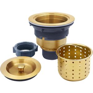 3-1/2-Inch Kitchen Sink Drain Strainer Assembly Kit, GZILA Deep Waste Basket Strainer with Sealing Lid Sink Stopper, 304 Stainless Steel Brushed Gold