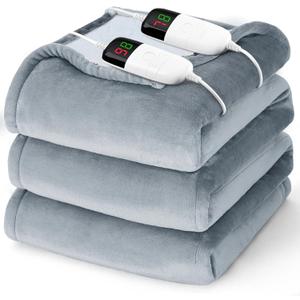Heated Electric Blanket Queen Size - 84" x 90" Heating Blanket with Dual Control, 10 Heating Levels & 8 Hours Auto Off, Soft Warm Flannel Blanket, Christmas Birthday Gifts for Senior Grandma (Ivory Gray)