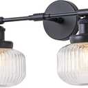 2-Lights Bathroom Light Fixtures, Black Vanity Light, Industrial Bathroom Light Fixture Over Mirror with Clear Striped Globe Shade, Bathroom Light for Bedroom, Living Room, Farmhouse, Stairs (Black)