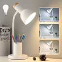 Desk Lamp, LED Desk Lamps for Home Office, 3 Color Modes Eye-Caring Reading Light, Flexible Gooseneck Desk Light with Pen Holder, Table Lamp for Bedroom Bedside College Dorm Study Room (White lamp)