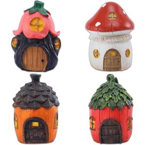 4Pcs Miniature Fairy Garden House, Mini Mushroom Cottage House, Fairy Accessories for Micro Landscape, Garden, Yard, Patio, Outdoor, Decorations, Gifts