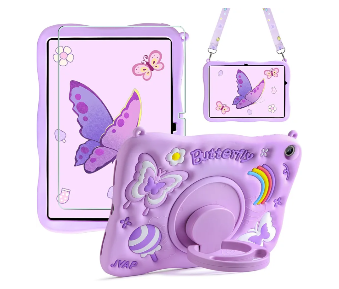 XNMOA for Samsung Galaxy Tab A9 Plus Case Kids Girls Galaxy Tab Case with Screen Protector Kickstand Shoulder Strap Butterfly Shockproof Cover for Samsung A9 Plus Tablet Cover 11 inch 2023