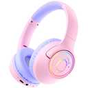 Kids Bluetooth Headphones, 85H Playtime Wireless Headphones for Kids, Colorful LED Lights, 85/94dB Safe Volume Limit, Bluetooth 5.4 Built-in Mic Toddler Headset for Tablet/Airplane/Travel (Pink)