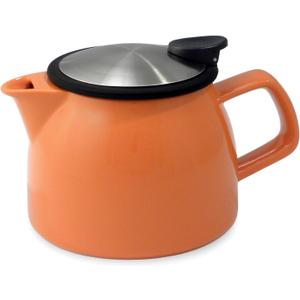 FORLIFE Bell Ceramic Teapot with Basket Infuser, 16-Ounce/470ml, Carrot