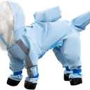 Waterproof Dog Raincoat,Full Coverage 4 Legs Dog Rain Jacket for Small Dogs,Pet Rain Coat with Hood,Reflective Strips&Leash Hole Outdoor Raincoat (Smallfor Weight 3.3-5 lb, Blue)