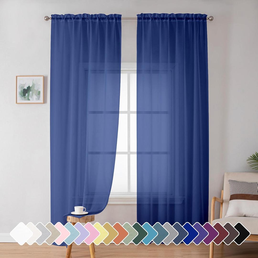 Simplebrand Royal Blue Sheer Curtains 72 Inches Long 2 Panels for Living Room, Rod Pockets Airy Window Treatments Voile Sheer Curtains Panels Lightweight for Front Back Patio Glass Door, 42" Width