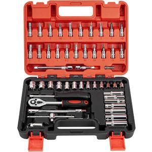 CARTMAN 53 Pieces 1/ 4 inch Drive Socket Ratchet Wrench Tool Set with Bit Socket Set Metric and Extension Bar for Auto Repairing and Household, with Storage Case