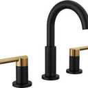 Delta Nicoli Matte Black/ Brushed Gold Faucet 3 Hole, 8 Inch Widespread Bathroom Sink Faucet for Vanity, Push-Pop Drain Assembly, Matte Black/ Champagne Bronze 35749LF-GZ