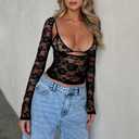 Women Y2K Backless Lace Crop Top Open Back Sheer See Through Going Out Tops (Small, A2 Black 2pcs)