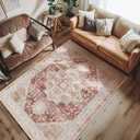 jinchan Area Rug 6ftx9ft Floral Brick Red Rug Distressed