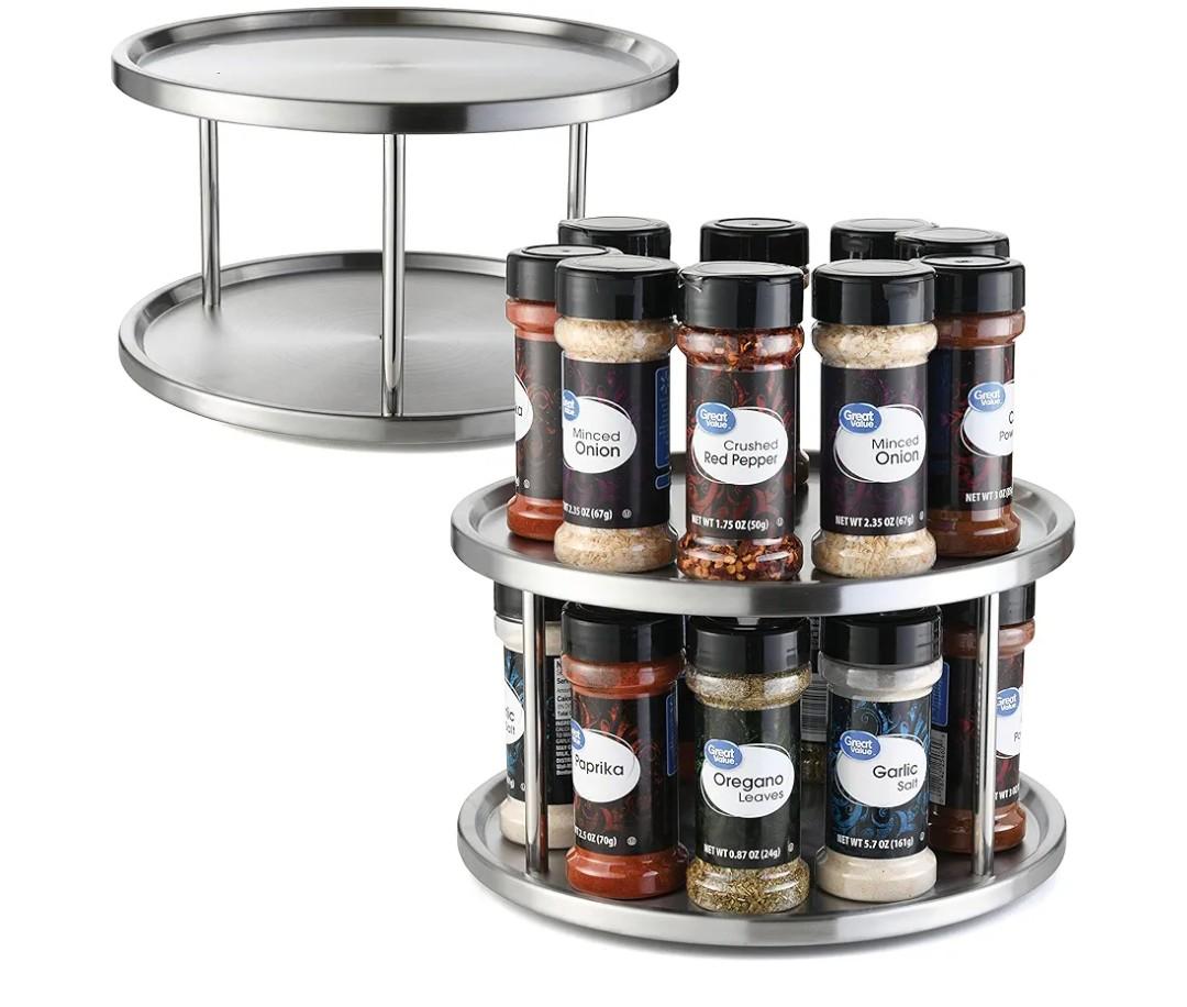 2 Tier Lazy Susan - 2 Pack Stainless Steel 360 Degree Turntable – Rotating Tabletop Stand for Your Dining Table, Kitchen Counters and Cabinets – Spice Rack Organizer Tray 10.5" Diameter - 2 Pack