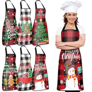 Jeyiour 6 Pcs Christmas Apron for Women Christmas Adjustable Kitchen Cooking Gifts Waterproof Apron Cute Xmas Snowman Santa