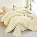 PERFEMET Beige Ruched Comforter Set King Size, 5 Pieces Boho Ruffle Bed in a Bag with Sheets, Soft Fluffy Pleated Texture Bedding Set All Season Lightweight Shabby Chic Bed Set(Beige, King)
