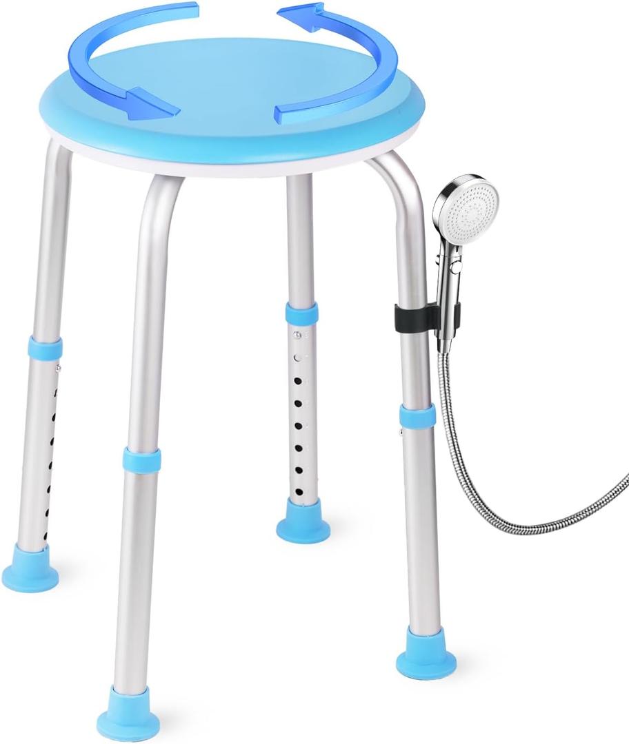 Shower Chair Shower Seat for Inside,Bath Chair for Elderly and Disabled,Tool-Free Assembly, Adjustable Height (13.75"-20.5"), 360 Swivel, Anti-Slip Feet - Supports 350lbs