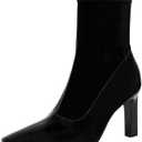 Mofirdast Women's Mid Calf Boots Comfy Square Closed Toe Stiletto High Heel Boot Zipper Short Ankle Booties, Size 8, Black