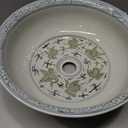 Ceramic Bathroom Vessel Sinks Vintage100% Hand Painted Blue and White Porcelain Flowers, and fishs Round Sink Bowl For Vanity Top (Green white)