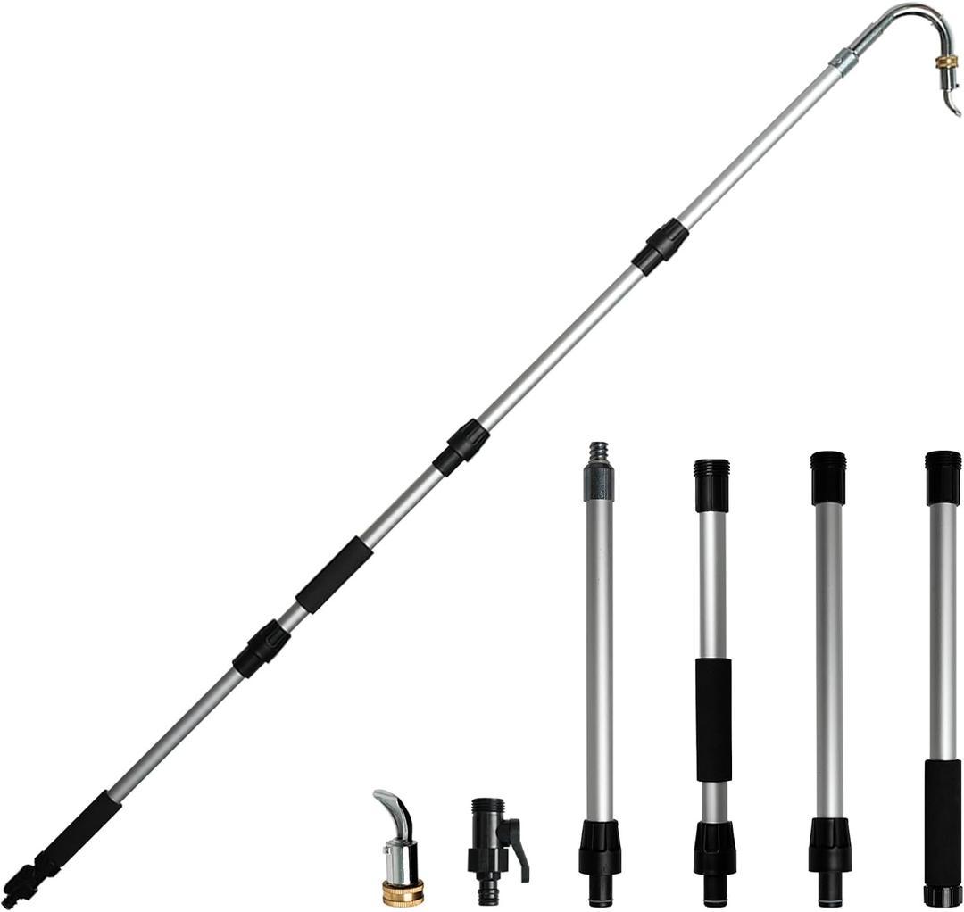 Diivoo Gutter Cleaning Tools from The Ground,Adjustable Gutter Cleaner,Gutter Cleaning Hose Attachment,360 Rotatable Brass Swivel Head Gutter Cleaning Wand for Leaves and Debris,No Ladder Needed