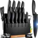 Home Hero High Carbon Stainless Steel Kitchen Knife Set - Chef Knives & Two-Stage Sharpener - Ergonomic Handles & Precision Cutting - Acrylic Cutlery Block & Easy Access Storage - 20 Pc, Black