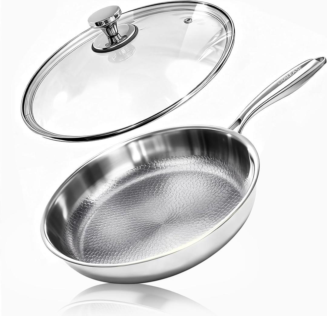 Titanium Pan - 12 Inch Non Stick Titanium Skillet for Cooking | Durable Scratch-Resistant Cookware, Hammered Frying Pan with Lid | Safe for Oven, Induction & All Cooktops