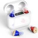 Hearing Aids with Long-Lasting Charging Case, Invisible Hearing Aids for Seniors with Smart Noise Cancellation, Completely-in-Canal Hearing Aid Devices, Easy Control (White)