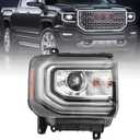 GMC Sierra 1500 Headlight Assembly 2016 2017 2018 Xenon Head Light with LED DRL, Turn Signal Light Chrome Housing Clear Lens Right Passenger Side GM2503453 84568273 (Normal)