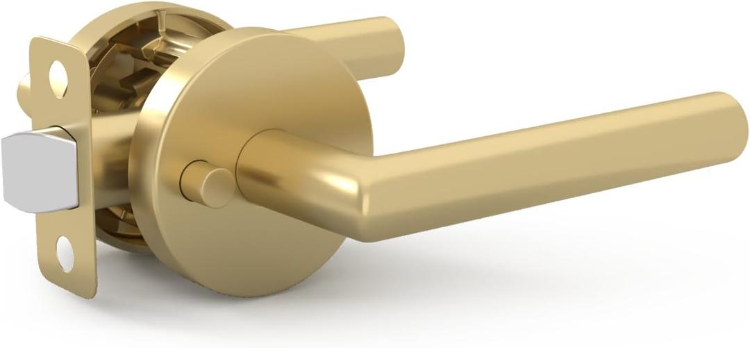 Mega Handles Ronn Privacy Lever & Lock Door Handle Set for Hallway, Closet and Bathroom, Keyless Lock, Heavy Duty Door Levers, Fits All Standard Door Sizes, Screws Included - Satin Brass (1 Pack)