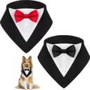 Shinylin 2 Pcs Formal Dog Tuxedo Wedding Dog Bandana Collar with Red Black Bow Ties Adjustable Pet Engagement Birthday Tux Outfit Suit for Large Dogs XL Pets