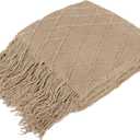 PAVILIA Tan Taupe Knit Throw Blanket for Couch Bed, Soft Knitted Farmhouse Sofa Throw for Living Room, Lightweight Decorative Fall Throw Blanket for Chair, Outdoor Textured Boho Blanket, 50x60