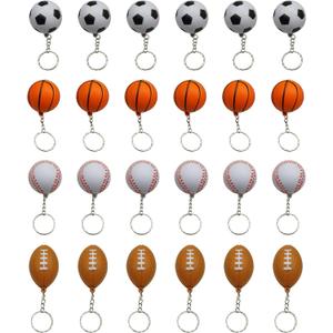 MOMOONNON Mini Foam Squeeze Sports Ball with Keychain, 24 Counts Mixed Mini Soccer, Basketball, Football, BaseBall, Kids Party Favors