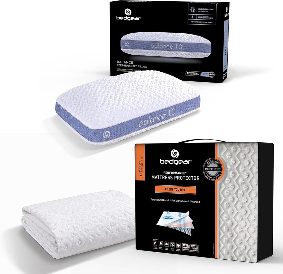 Bedgear Balance Pillow 1.0 + King Dri-Tec Mattress Protector Bundle  Moisture-Wicking Comfort & Waterproof Protection for Restful, Cool Sleep  Hypoallergenic, Washable, and Breathable