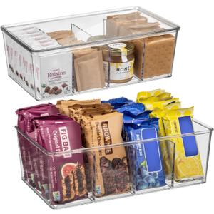 ClearSpace Plastic Pantry Organization and Storage Bins with Dividers & Lids  Perfect Kitchen Organization or Kitchen Storage  Fridge Organizer, Refrigerator Bins, Cabinet Organizers, 2 Pack