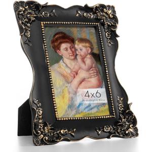 Axeman Antique Picture Frames 4x6 | Orante 4x6 Picture Frame with Real Glass | Vintage Picture Frames 4 x 6 for Wall & Tabletop Display | Retro 4 x 6 Photo Frame Black Gold - Black