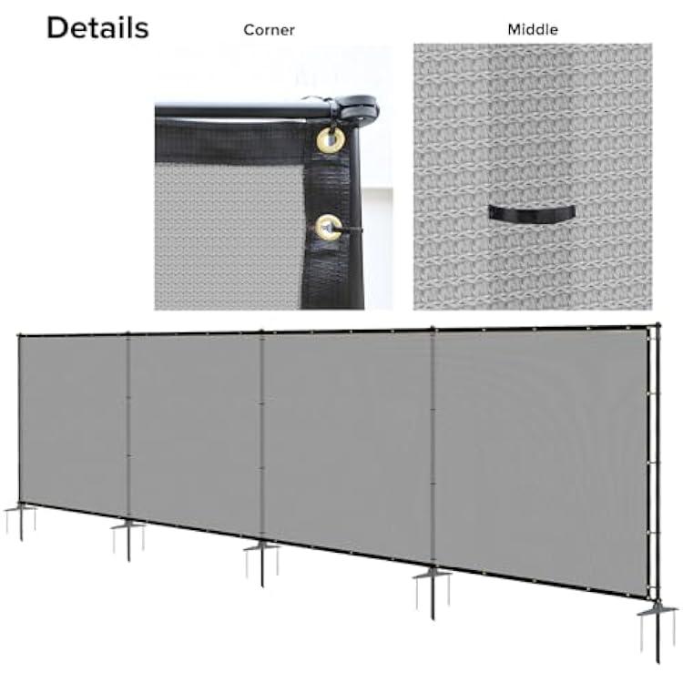 6'x24' Outdoor Privacy Screen FreeStanding, 220GSM Mesh Fencing with Poles Stakes, Privacy Fence Panels for Outside, Temporary Dog Fences for Garden Patio, Gray