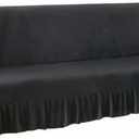 Futon Cover-Stretch Armless Futon Covers Full Size With Skirt Ruffled Futon Sofa Cover Washable Folding Sofa Bed Cover Soft Futon Couch Cover Slipcover With Elastic Bottom For Kids,Pets(Dark Grey)