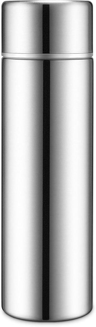 Vesici 1 Pack Mini Water Bottle 4.4 oz Small Insulated Stainless Steel Flask for Purse Leak Proof Pocket Slim Keeps Drink Cold and Hot for Women Kids Lunch Bag Coffee Travel (Silver)