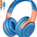 awatrue USB-C Kids Headphones with Mic - 85/94dB Volume Limiter, Foldable Wired Toddler Headphones for Boys & Girls, Over-Ear Type-C Kid Headphones for School, Travel, lPad, Tablet & Smartphones (USBC Blue Orange)