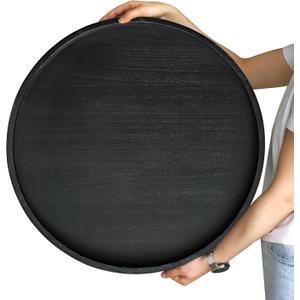 Gurfuy Round Wood Ottoman Serving Tray 24" - Rustic Wooden Table Tray for Farmhouse Decorative Oversized Coffee Table Trays Living Room Kitchen Counter Breakfast Black