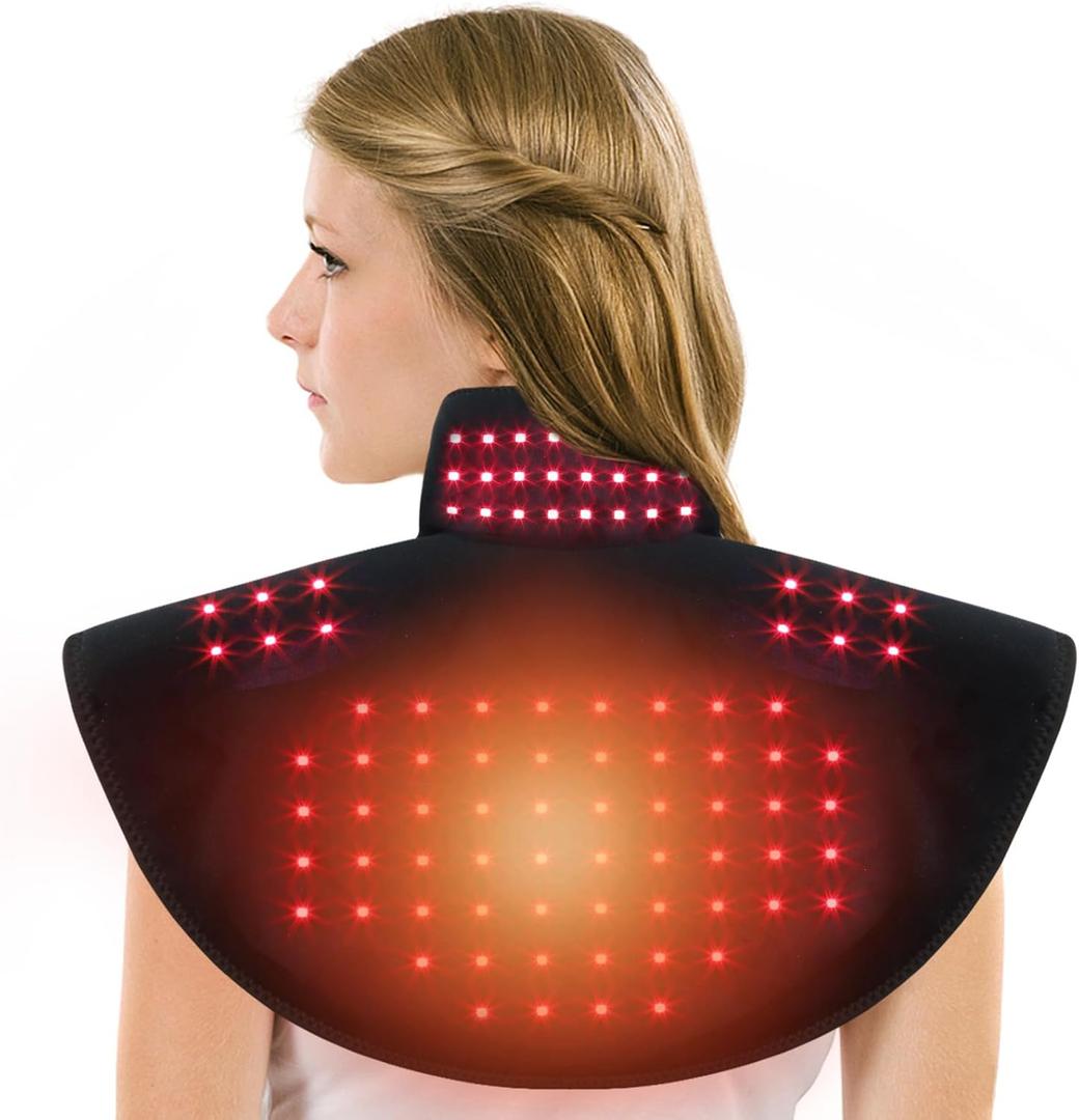 Cordless Red Light Therapy for Shoulder & Neck, Upper Back 650nm Red Light Therapy Wrap, Heating Wrap for Body Muscle Relax with 850nm Near-Infrared Light, Auto Timer, Rechargeable